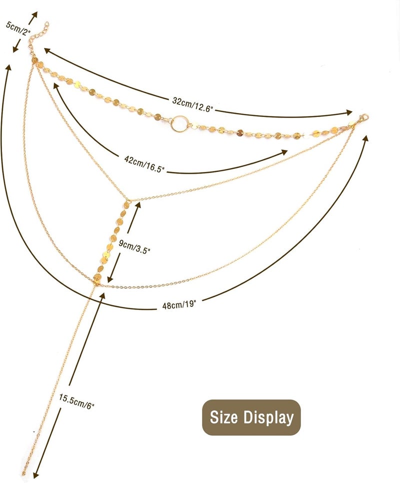 Suyi Stylish Layered Sequins Choker Necklace with Thin Long Chian Pendant for Women Lady - Image 4